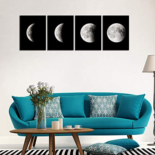 Wieco Art - Modern Giclee Canvas Prints Stretched Artwork Abstract Space Black and White Pictures to Photo Paintings on Canvas Wall Art for Home Office Decorations Wall Decor 4pcs/set
