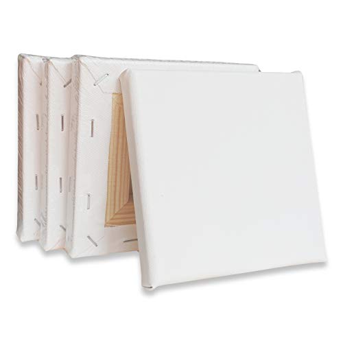 Amazon Brand – Eono Stretched Canvas 15cm x 15cm Set of 4 Blank 100% Cotton