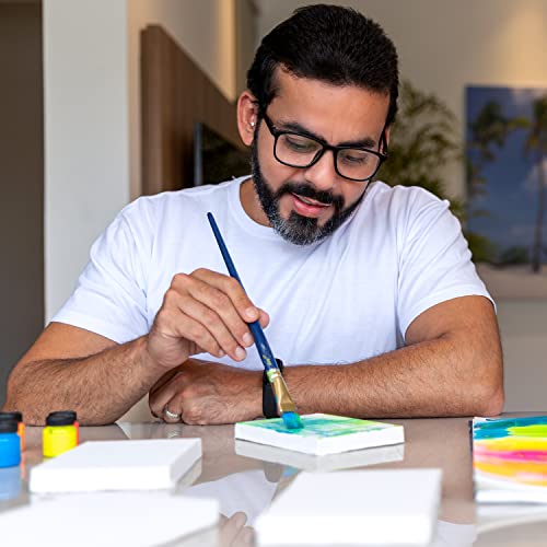 ARTEZA Mini Canvases with Easels 10.16 x 10.16 cm, Pack of 14, 100% Cotton Small Stretched Canvas & Solid Pine Wood Easel, Art Supplies for Painting Parties, Crafts, & Classrooms