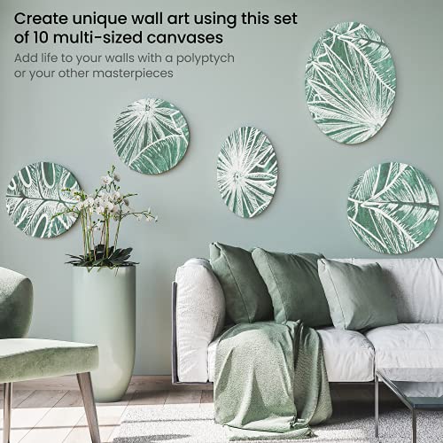 Arteza Stretched Canvas Set, Multipack of 10, Big Mixed Shapes, 100% Cotton, 8 oz Gesso-Primed Blank Canvases, Art Supplies for Acrylic and Oil Painting