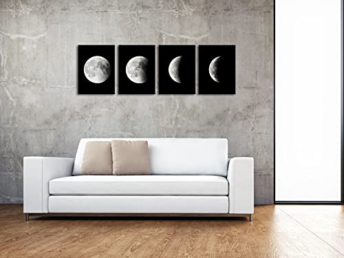 Wieco Art - Modern Giclee Canvas Prints Stretched Artwork Abstract Space Black and White Pictures to Photo Paintings on Canvas Wall Art for Home Office Decorations Wall Decor 4pcs/set