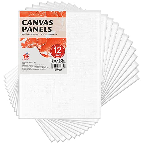 TBC Blank Canvas for Painting 12PCS A2 Artist Canvases Frame Drawing Board Panels 100% Cotton Acid Free Professional Art Canvases for Acrylic Oil Gouache Watercolour 40.6 x 51cm (16" X 20")