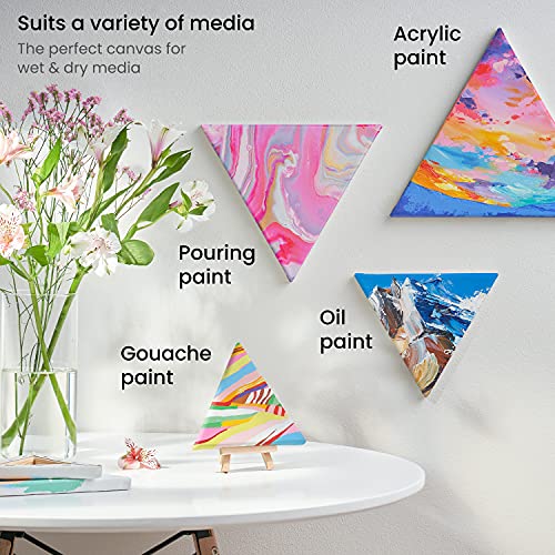 Arteza Paint Canvases for Painting, Pack of 12, 8 Inches, Triangle Blank Canvas Bulk, Pine Wood Frame, 100% Cotton Stretched Canvas, 8 oz Gesso-Primed, Art Supplies for Adults, for Acrylic Pouring