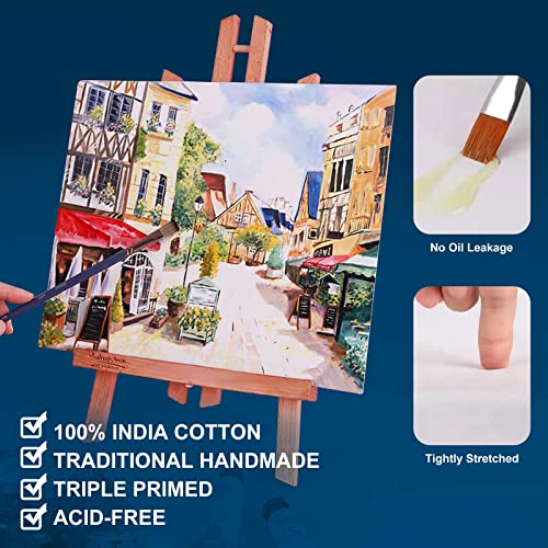 Stretched Canvas for Painting 20x25cm 10-Pack, 300 GSM Triple Primed Acid-Free 100% Cotton Framed Canvas, Blank Art Canvases for Acrylics Pouring Oil Watercolor Painting