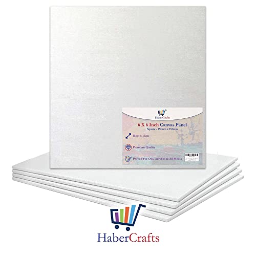 6 X 6” / 15 x 15cm Canvas Panel Stretched Blank Canvas Board Primed Artist Boards 100% Cotton for Oil Paint Acrylic Painting Mixed Media White Canvases Painting Panel (6x6 Inch - 5 Boards)
