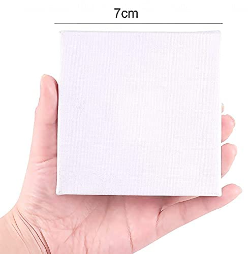 4 Mini Blank Framed Canvas Panels 7x7 cm Square Small Stretched 100% Cotton for Artists Painting with Acrylic Oil or Water Based Double Primed Pre-Stretched Frame Boards
