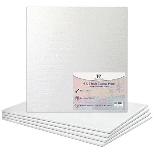6 X 6” / 15 x 15cm Canvas Panel Stretched Blank Canvas Board Primed Artist Boards 100% Cotton for Oil Paint Acrylic Painting Mixed Media White Canvases Painting Panel (6x6 Inch - 5 Boards)