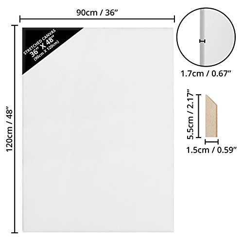 Kurtzy Blank Canvas (2 Pack) - 90 x 120cm (36 x 48 inches) - Extra Large Pre Stretched Canvas Panels with Wooden Wedges - Suitable for Acrylic and Oil Painting Also for Sketching and Drawing
