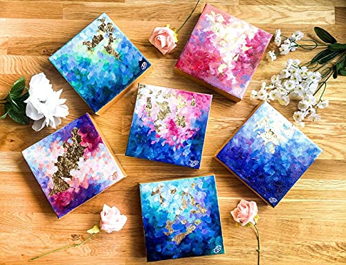 4 Mini Blank Framed Canvas Panels 7x7 cm Square Small Stretched 100% Cotton for Artists Painting with Acrylic Oil or Water Based Double Primed Pre-Stretched Frame Boards