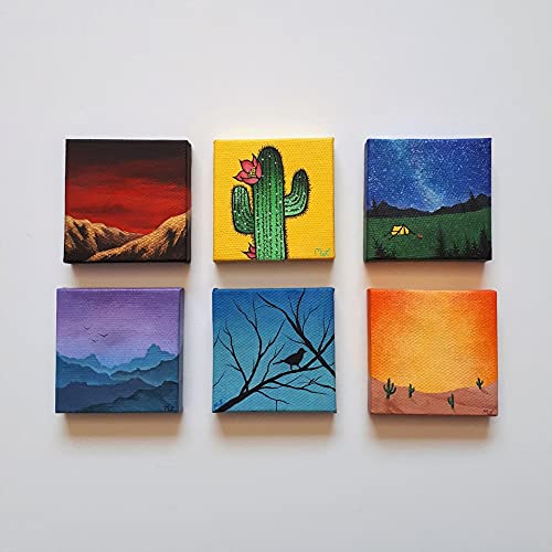 4 Mini Blank Framed Canvas Panels 7x7 cm Square Small Stretched 100% Cotton for Artists Painting with Acrylic Oil or Water Based Double Primed Pre-Stretched Frame Boards