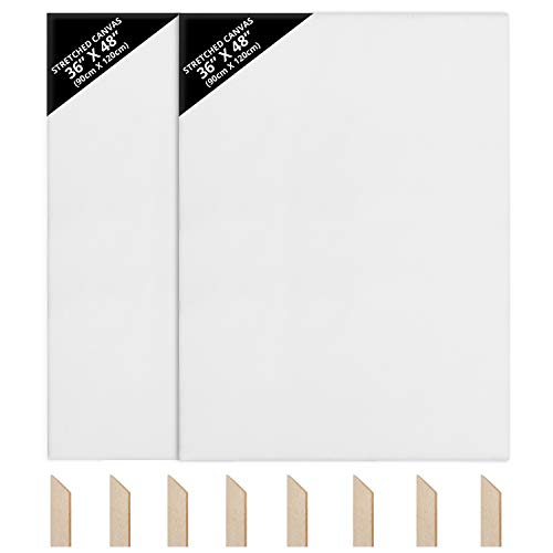Kurtzy Blank Canvas (2 Pack) - 90 x 120cm (36 x 48 inches) - Extra Large Pre Stretched Canvas Panels with Wooden Wedges - Suitable for Acrylic and Oil Painting Also for Sketching and Drawing