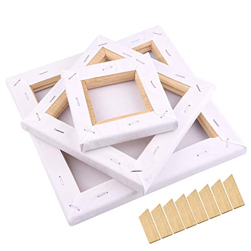FEPITO Blank Stretched Framed Canvas for Painting 3 Pcs Art Canvas for Kids Adults Students and Professionals (20x20cm 15x15cm 10x10cm)