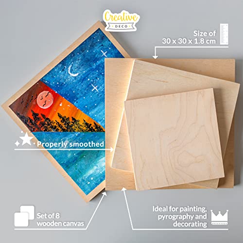 Creative Deco 6 x Wooden Canvas Painting Board | 30 x 30 cm | Cradled Plywood Panel | Art Painting for Crafts, Mixed-Media, Encaustic, Decoupage, Wood Burning, Acrylic Painting, Drawing, Pouring