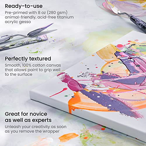 ARTEZA 50x50 cm, 30x40 cm, 20x25cm, and 25x15 cm Stretched Canvas, Pack of 4, 100% Cotton and Primed with Acid-Free Titanium Acrylic Gesso, Art Supplies for Professional Artists & Hobby Painters