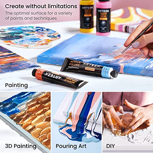 ARTEZA 50x50 cm, 30x40 cm, 20x25cm, and 25x15 cm Stretched Canvas, Pack of 4, 100% Cotton and Primed with Acid-Free Titanium Acrylic Gesso, Art Supplies for Professional Artists & Hobby Painters