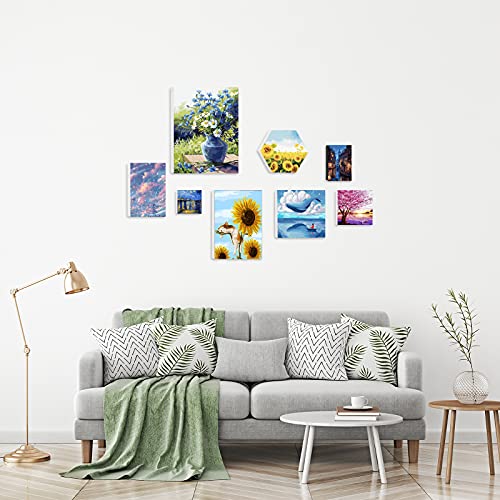 Stretched Canvases for Painting Multi Pack of 8，Assorted Small Size 4x4", 6x6", 8x8",4x6", 6x8", 8x10", 9x12", Blank Mini Art Paint Canvas for Acrylics, Oils,Include Tension Wedges & Hexagon Shapes