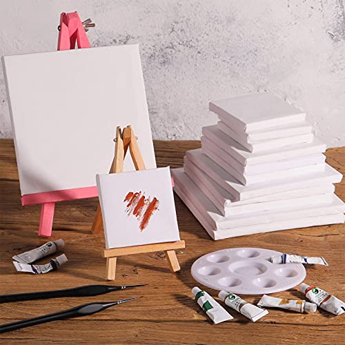 Assorted Size 3 Inches/ 4 Inches/ 5 Inches/ 6 Inches Mini Art Canvas Stretched for Craft Painting Drawing, 12 Pieces