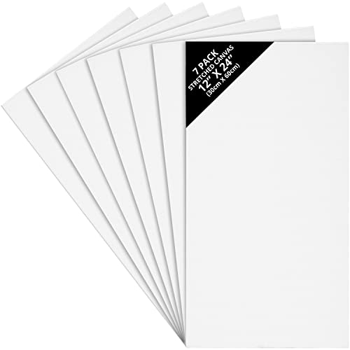 Belle Vous 7 Pack Blank Canvas - 30 x 60cm (12 x 24 inches) - Pre Stretched Canvas Panel Boards - Suitable for Acrylic and Oil Painting Also for Sketching and Drawing