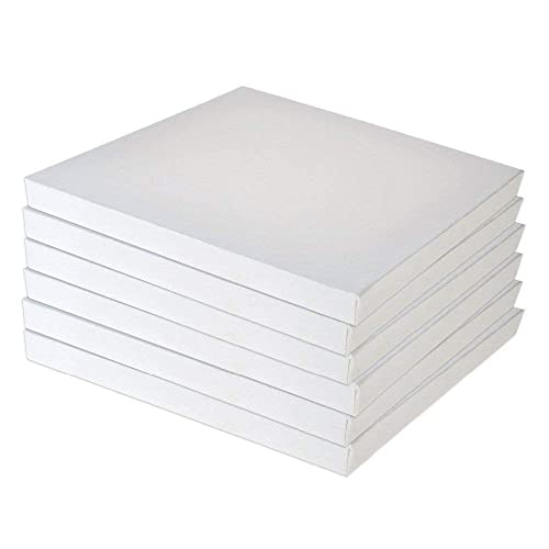 Set of 4 Blank Stretched Canvas On Square 20cm X 20cm (8” X 8”) Wooden Frames- Ideal for Painting & Decorating, Suitable for Both Oil and Acrylic Paints, Can Be Used by All Ages.