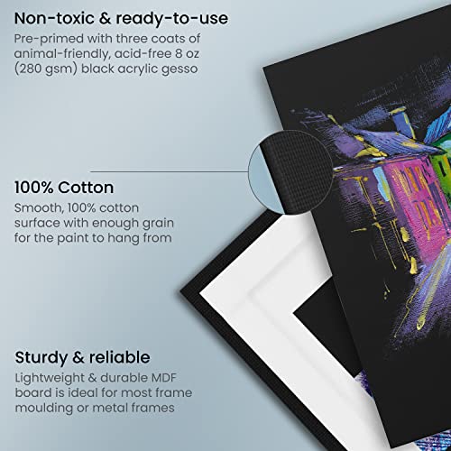 Arteza Black Canvas Board, Pack of 14, 22.9 x 30.5 cm, 8-oz Primed 100% Cotton Canvas Panels, Canvases for Acrylic Painting and Pouring