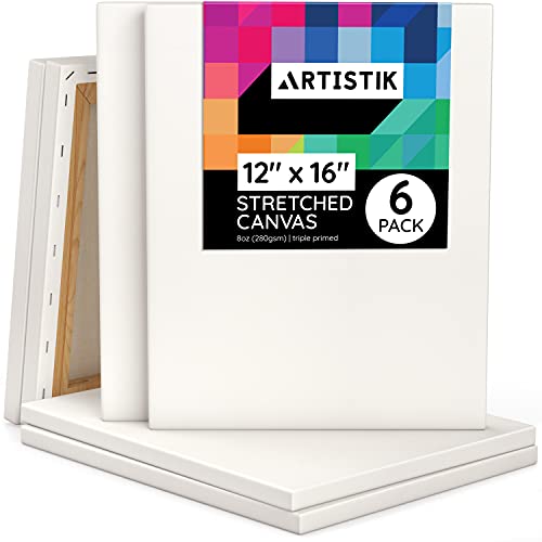 Stretched Canvas Frames - Stretched Canvas (Pack of 6-16 in x 12 in) 100% Cotton Artist Quality Acid Free Triple Primed Gesso Stretched Canvases Quality Art Paint Supply by Artistik
