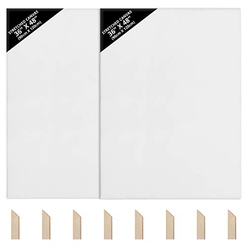 Kurtzy Blank Canvas (2 Pack) - 90 x 120cm (36 x 48 inches) - Extra Large Pre Stretched Canvas Panels with Wooden Wedges - Suitable for Acrylic and Oil Painting Also for Sketching and Drawing