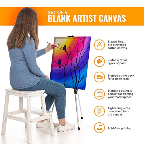 Hillington 4-Pack Artist Canvas Pre-Stretched and Stapled on Sturdy Wooden Frames - Triple Primed Unbleached Cotton with Acid Free Finish Suitable for Oil and Acrylic Paints, Pencil or Chalks (40x50)