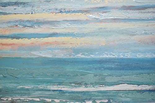 Home Selections Hand Painted Abstract Seascape Wall Canvas. Large Teal Canvas Art. 3D Modern Canvas Picture, Ready to hang Canvas Wall Art. 100x50cm
