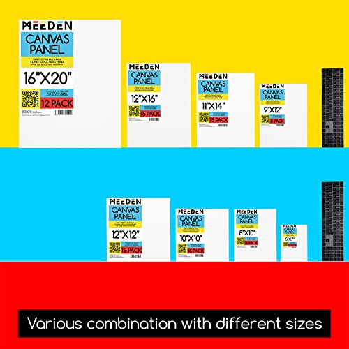 MEEDEN 15-Pack Canvas Boards for Painting, 9×12 Inches Blank White Canvas Panels, 100% Cotton, 8 oz Gesso-Primed, Canvas Art Supplies 9x12 for Oil, Acrylic, Pouring, Airbrushing & Gouache