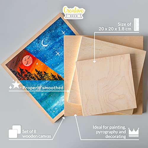 Creative Deco 8 x Wooden Canvas Painting Board | 20 x 20 cm | Cradled Plywood Panel | Art Painting for Crafts, Mixed-Media, Encaustic, Decoupage, Wood Burning, Acrylic Painting, Drawing, Pouring