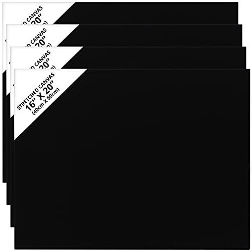 Belle Vous 4 Pack Blank Black Canvas - 40 x 50cm (16 x 20 inches) - Pre Stretched Canvas Panel Boards - Suitable for Acrylic and Oil Painting Also for Sketching and Drawing