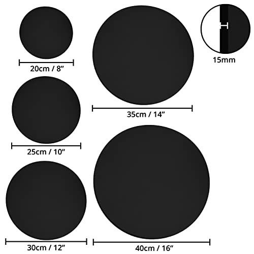 Belle Vous 5 Pack Black Round Blank Canvas Set - 5 Assorted Sizes - Pre Stretched Canvas Panel Boards - Suitable for Acrylic and Oil Painting Also for Sketching and Drawing