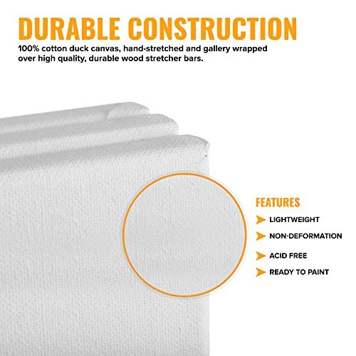 FiNeWaY Pre-Stretched Canvas for Painting - 4 Pack of 40 x 50cm Blank Canvases for Art - Triple Primed, Unbleached, Acid-Free Canvas Suitable for Oil and Acrylic Paints, Chalk or Pencil