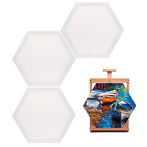 3 Pieces Art Stretched Canvas, 30 cm/11.8 inch Art Painting Frame, Painting Canvas Panel Boards, for Painting Lovers, Children’s Gifts, Painting Exercises (Hexagon)