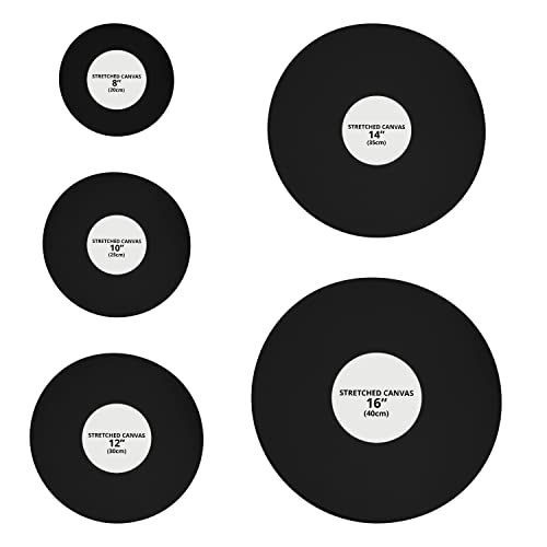 Belle Vous 5 Pack Black Round Blank Canvas Set - 5 Assorted Sizes - Pre Stretched Canvas Panel Boards - Suitable for Acrylic and Oil Painting Also for Sketching and Drawing