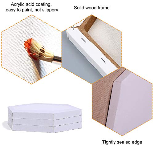 3 Pieces Art Stretched Canvas, 30 cm/11.8 inch Art Painting Frame, Painting Canvas Panel Boards, for Painting Lovers, Children’s Gifts, Painting Exercises (Hexagon)