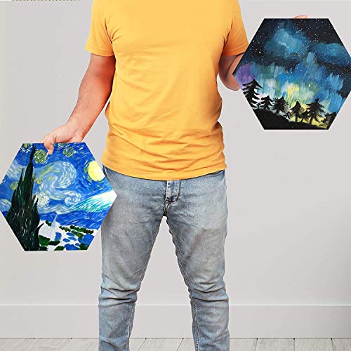 3 Pieces Art Stretched Canvas, 30 cm/11.8 inch Art Painting Frame, Painting Canvas Panel Boards, for Painting Lovers, Children’s Gifts, Painting Exercises (Hexagon)