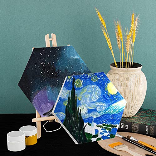 3 Pieces Art Stretched Canvas, 30 cm/11.8 inch Art Painting Frame, Painting Canvas Panel Boards, for Painting Lovers, Children’s Gifts, Painting Exercises (Hexagon)