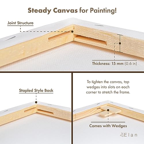 Elan Stretched Canvases 80x100 CM, 3-Pack Canvases for Painting, Painting Canvas Bulk, Stretched Canvas for Adults Blank Canvas for Painting, Painting Canvases Paint Canvases for Painting Art Canvas