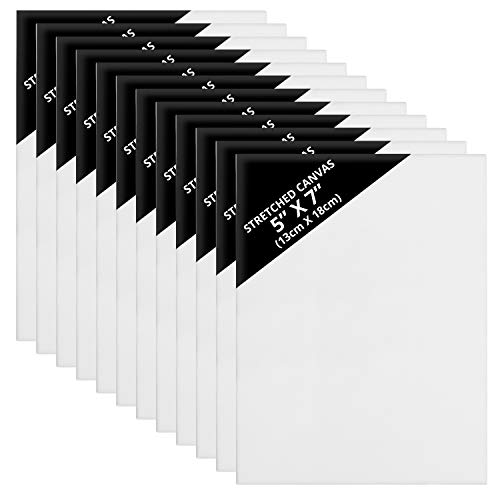 Belle Vous Blank Canvas (12 Pack) - 13 x 18cm (5 x 7 inches) - Small Pre Stretched Canvas Panel Boards - Suitable for Acrylic and Oil Painting Also for Sketching and Drawing