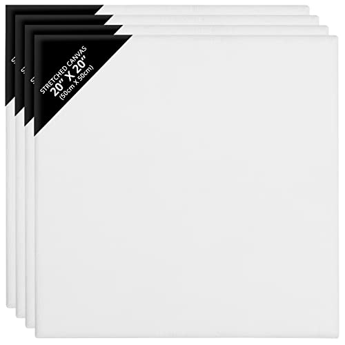 Belle Vous 4 Pack Blank Canvas- 50 x 50cm (20 x 20 inches) - Pre Stretched Canvas Panel Boards - Suitable for Acrylic and Oil Painting Also for Sketching and Drawing