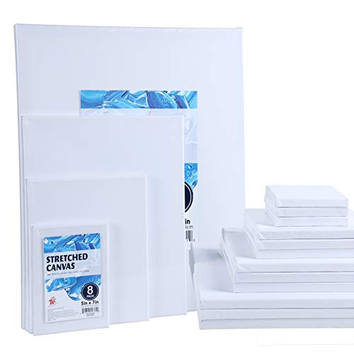 TBC Blank Canvas for Painting 8PCS A5 Artist Canvases Frame Drawing Board Panels 100% Cotton Acid Free Professional Art Canvases for Acrylic Oil Gouache Watercolour 12.7 x 17.8cm (5“ X 7”)
