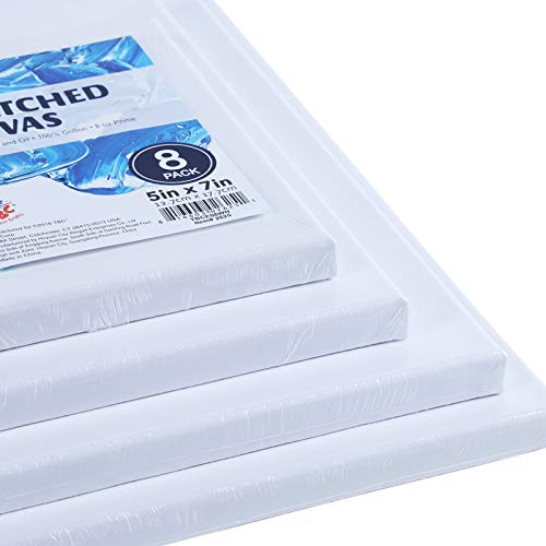 TBC Blank Canvas for Painting 8PCS A5 Artist Canvases Frame Drawing Board Panels 100% Cotton Acid Free Professional Art Canvases for Acrylic Oil Gouache Watercolour 12.7 x 17.8cm (5“ X 7”)