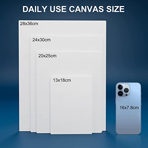 Canvas Panels 24-Pack 13x18, 20x25, 24x30, 28x36cm, 300 GSM Triple Primed Acid-Free 100% Cotton Paint Canvas for Painting, Blank Flat Canvas Board for Oil Paint Acrylics Watercolor Tempera Paint