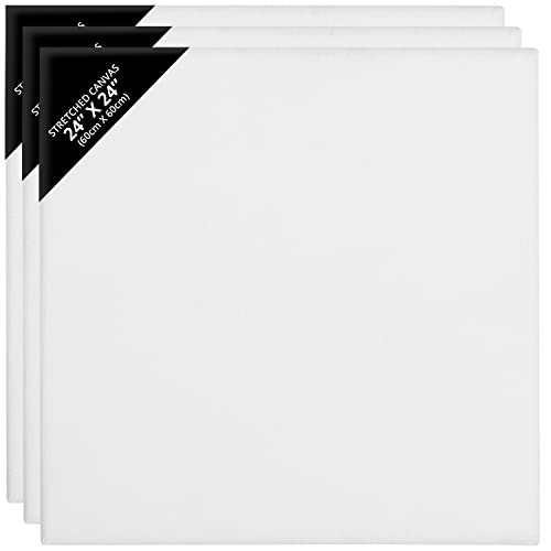 Belle Vous 3 Pack Blank Canvas - 60 x 60cm (24 x 24 inches) - Pre Stretched Canvas Panel Boards - Suitable for Acrylic and Oil Painting Also for Sketching and Drawing