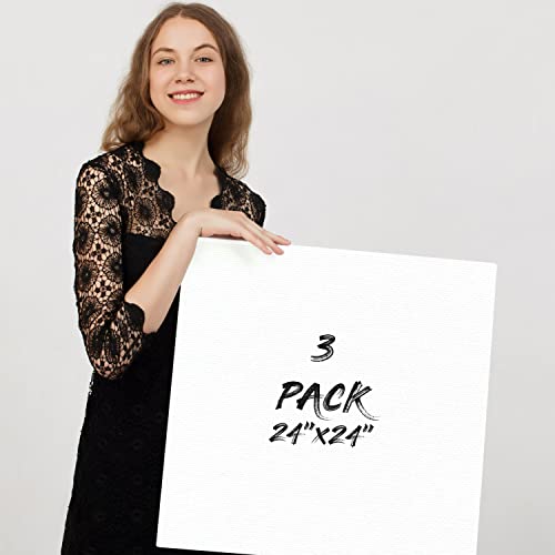 Belle Vous 3 Pack Blank Canvas - 60 x 60cm (24 x 24 inches) - Pre Stretched Canvas Panel Boards - Suitable for Acrylic and Oil Painting Also for Sketching and Drawing