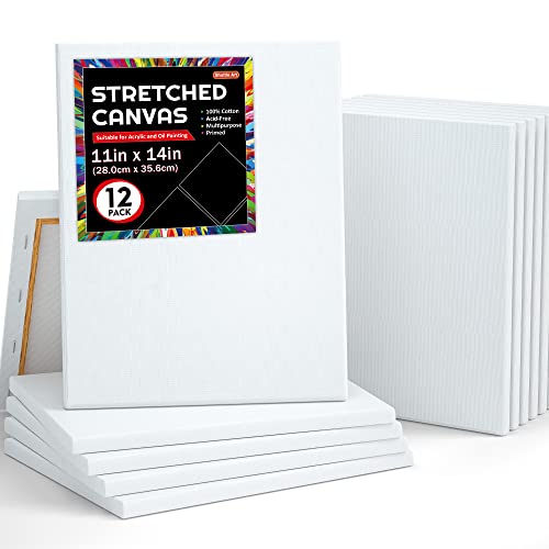 12 Pack Canvas for Painting, Shuttle Art 11x14 Inches (28 x 36 cm) Stretched Blank Canvas Boards, 100% Cotton, Primed White Painting Canvas, Canvases for Acrylic, Oil, Acrylic Pouring Painting