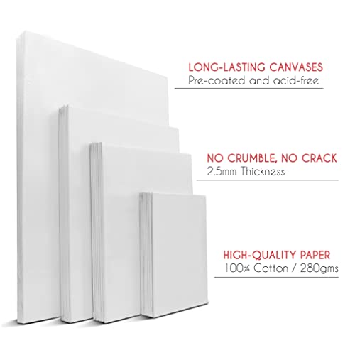 Canvas for Painting Large Set of 28 Pieces - 7 x 13x18 + 20x25 + 7 x A4 (24x30cm) + 7 x A3 (30x40cm) - Set of Blank Canvases for Oil Paint or Any Other Paints - Acid-Free Cotton