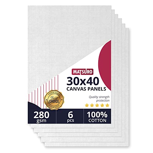 MATSURO Canvas Panels 30x40cm Watercolour Board for Painting | White Board Art Set with 16 x 12 Inch Oil Painting Paper, 100% Cotton 280gms White Acrylic Sheet A3 | 6 Pieces
