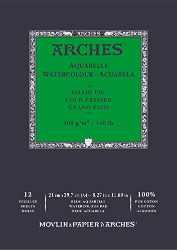 Arches A1795091 Enc 21x29,7 12H Aquarelle 100% Fine 300g NAT, White Natural